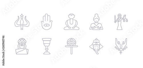 simple gray 10 vector icons set such as faith  ganesha  gnosticism  goblet  god  goddess  gospel. editable vector icon pack