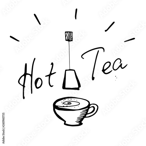 hand-drawn banner for cafe, tea house. black and white vector illustration