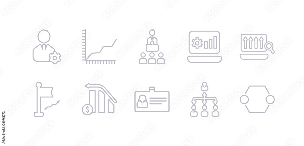 simple gray 10 vector icons set such as hexagonal interconnections, hierarchy, id card, increasing stocks, ipo, laptop profits graphics, laptop with analysis. editable vector icon pack simple gray 10 vector icons set such as hexagonal interconnections, hierarchy, id card, increasing stocks, ipo, laptop profits graphics, laptop with analysis. editable vector icon pack
