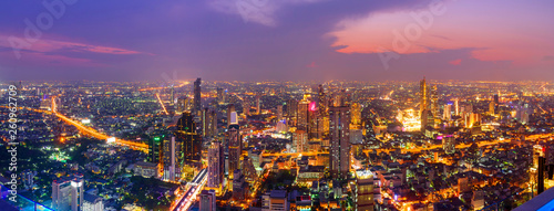 Panorama High view of Bangkok city in twilight time / Bangkok high view