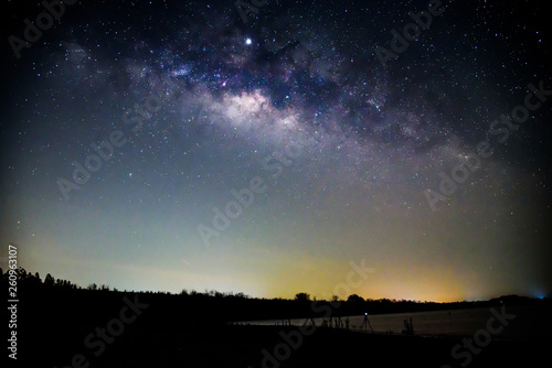 Milky way at the lake view before sunrise time