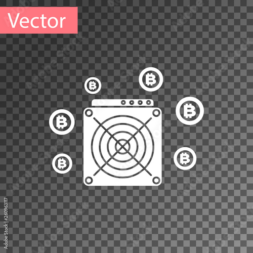 White ASIC Miner icon isolated on transparent background. Cryptocurrency mining equipment and hardware. Application specific integrated circuit. Vector Illustration