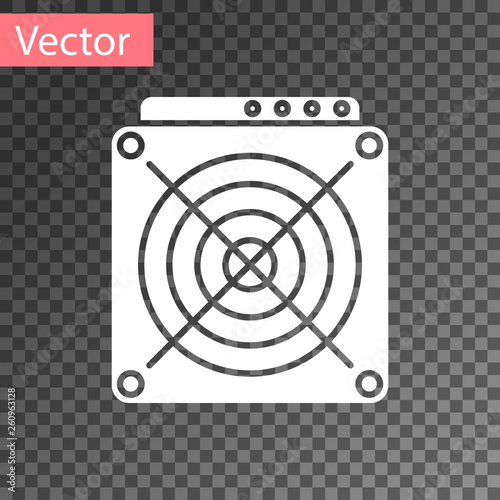 White ASIC Miner icon isolated on transparent background. Cryptocurrency mining equipment and hardware. Application specific integrated circuit. Vector Illustration
