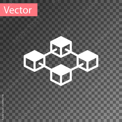 White Blockchain technology icon isolated on transparent background. Cryptocurrency data sign. Abstract geometric block chain network technology business. Vector Illustration