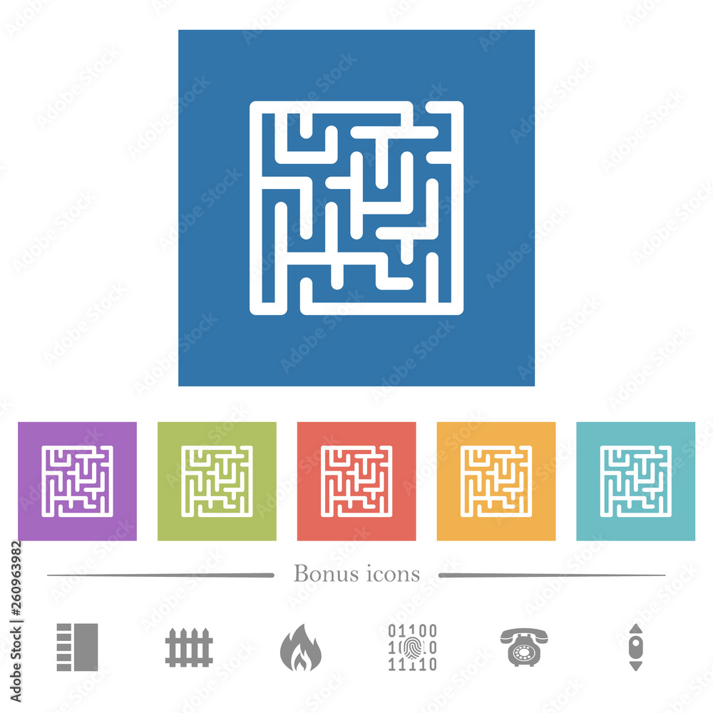 Labyrinth flat white icons in square backgrounds Labyrinth flat white icons in square backgrounds