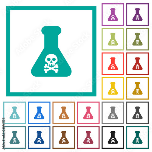 Dangerous chemical experiment flat color icons with quadrant frames