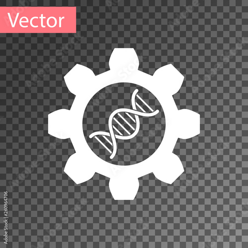White Genetic engineering icon isolated on transparent background. DNA analysis, genetics testing, cloning, paternity testing. Vector Illustration
