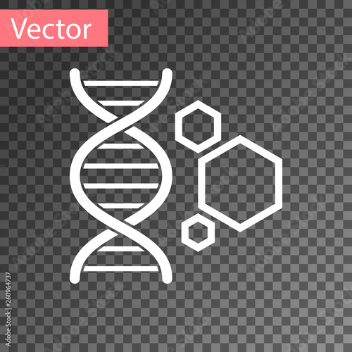 White Genetic engineering icon isolated on transparent background. DNA analysis, genetics testing, cloning, paternity testing. Vector Illustration