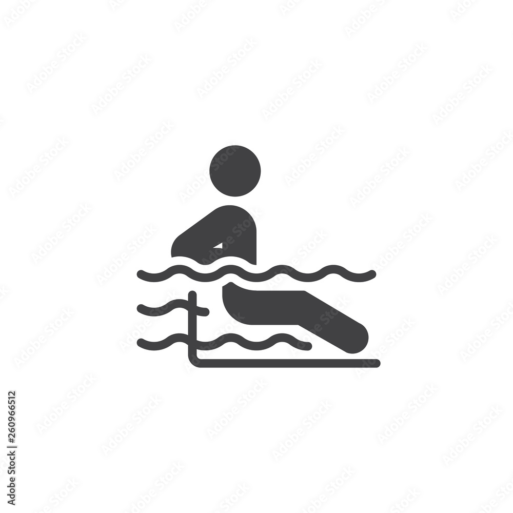 Man in a swimming pool vector icon. filled flat sign for mobile concept and web design. Man relax hydromassage bathing glyph icon. Symbol, logo illustration. Pixel perfect vector graphics - obrazy, fototapety, plakaty 