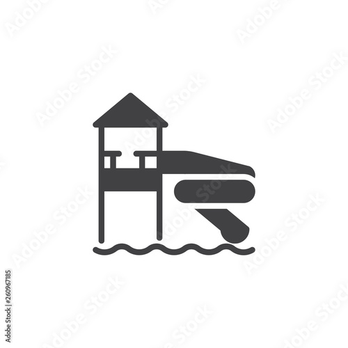 Water park slide vector icon. filled flat sign for mobile concept and web design. Water slide in aqua park glyph icon. Symbol, logo illustration. Pixel perfect vector graphics