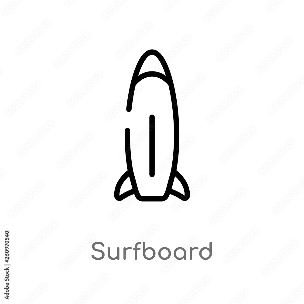 outline surfboard vector icon. isolated black simple line element illustration from nautical concept. editable vector stroke surfboard icon on white background