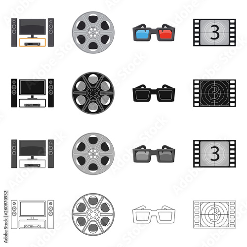Vector design of television and filming icon. Set of television and viewing stock vector illustration.
