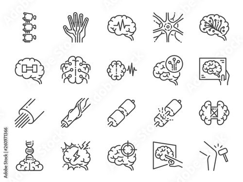 Neurology line icon set. Included icons as neurological, neurologist, brain, nervous system, nerves and more. photo