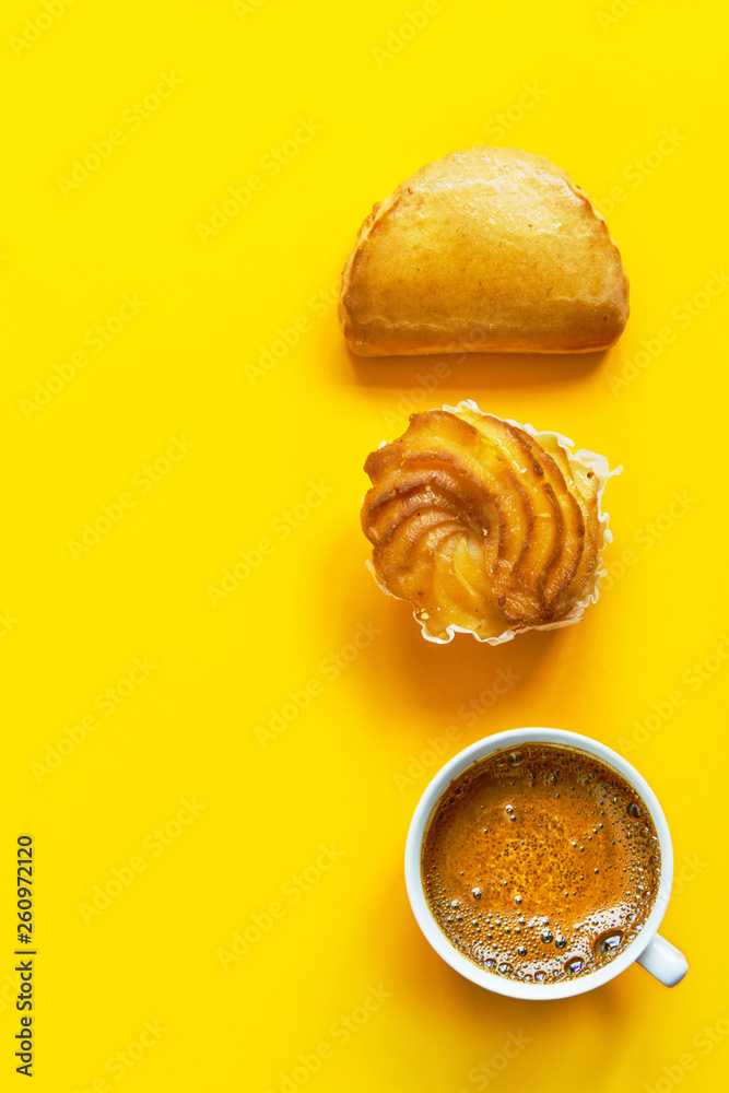 Knolling composition traditional Italian pastry cassatella sweet