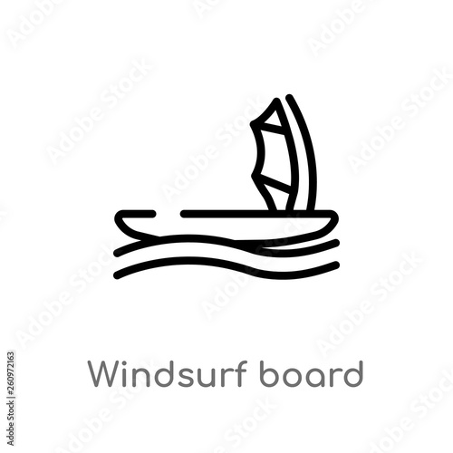 outline windsurf board vector icon. isolated black simple line element illustration from nautical concept. editable vector stroke windsurf board icon on white background