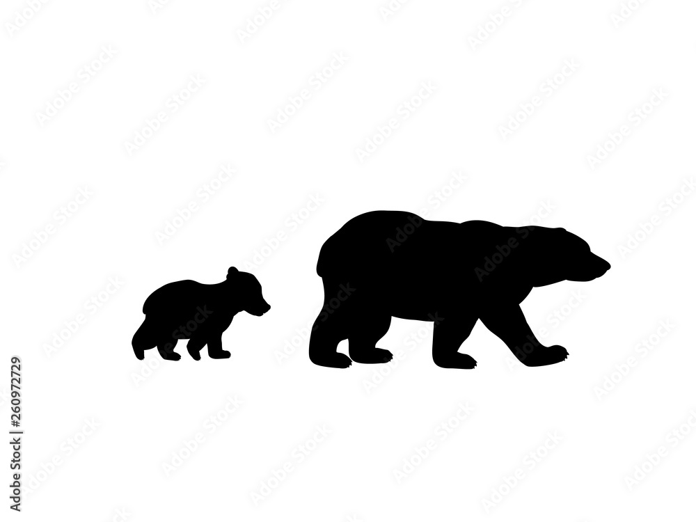 Fototapeta premium Bear family black silhouette animals. Vector Illustrator. 