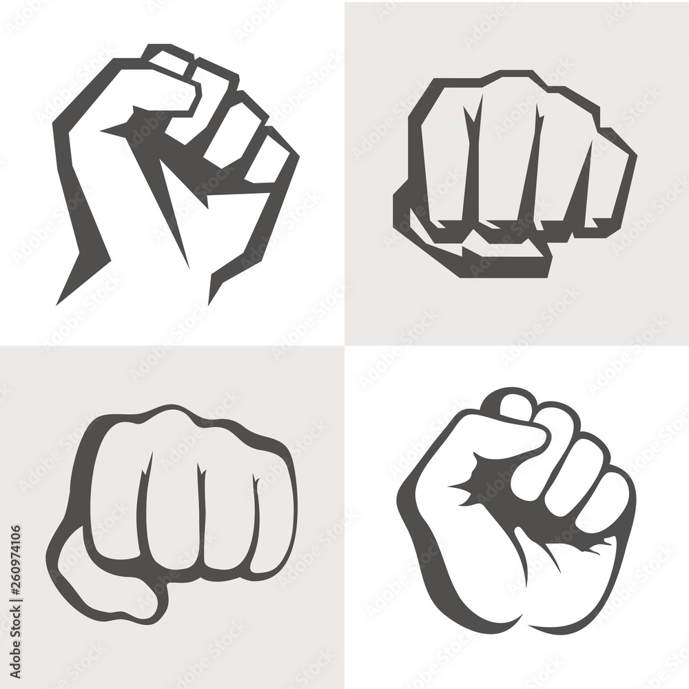 Vector hands icon set. Different fist signs. 