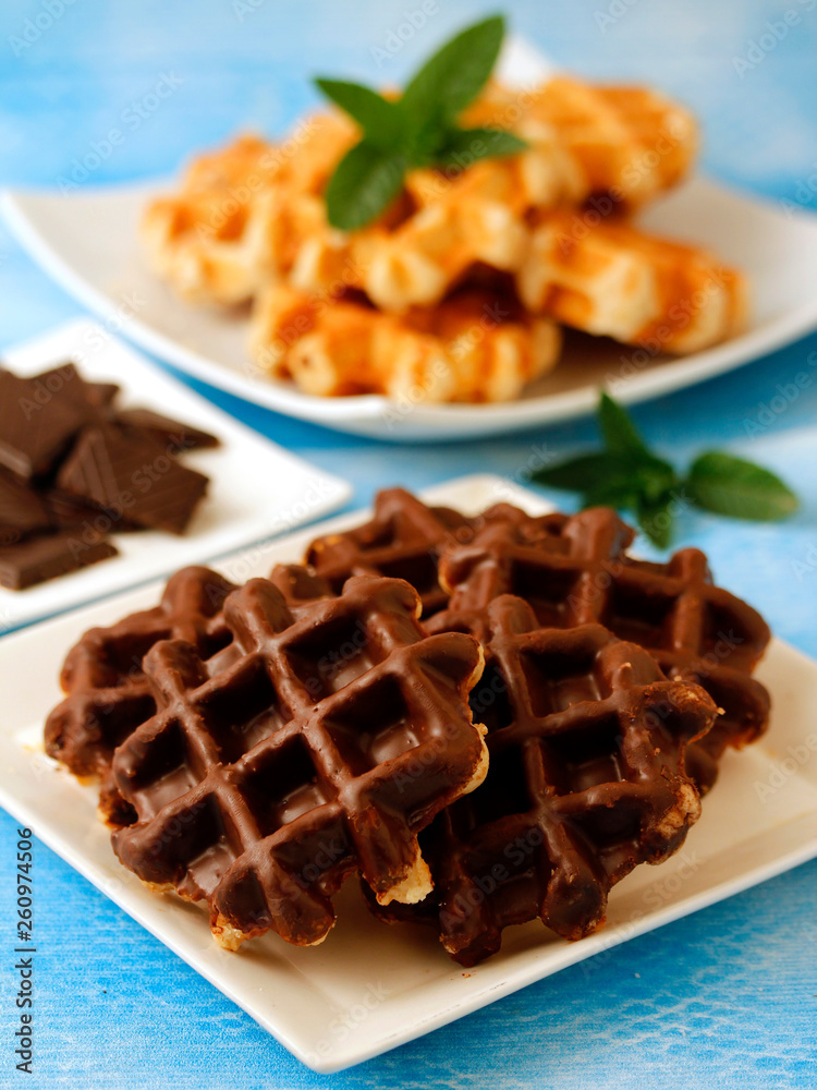 Waffles with chocolate. Waffles with chocolate.