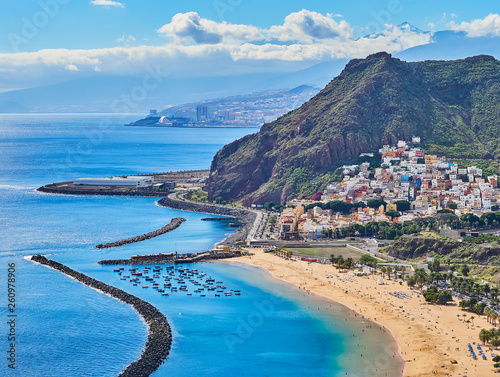 Aerial view of Teresitas Beach in Tenerife, Canary Islands, Spain