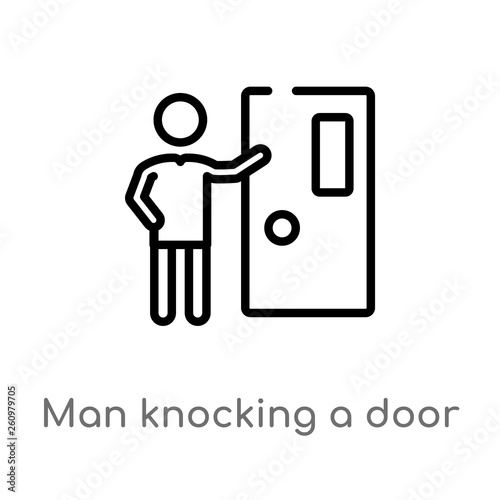 outline man knocking a door vector icon. isolated black simple line element illustration from people concept. editable vector stroke man knocking a door icon on white background