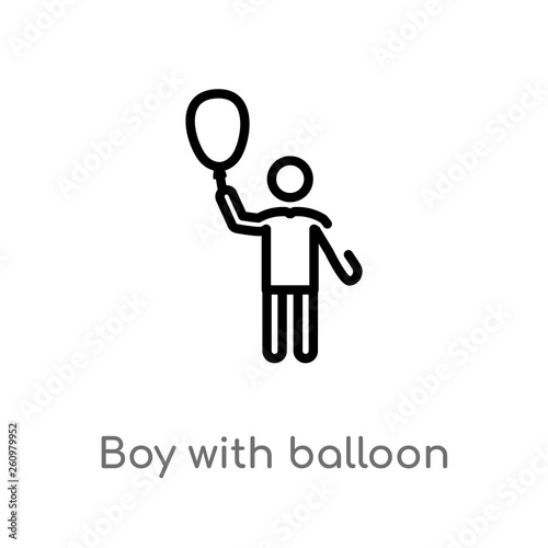 outline boy with balloon vector icon. isolated black simple line element illustration from people concept. editable vector stroke boy with balloon icon on white background © zaurrahimov