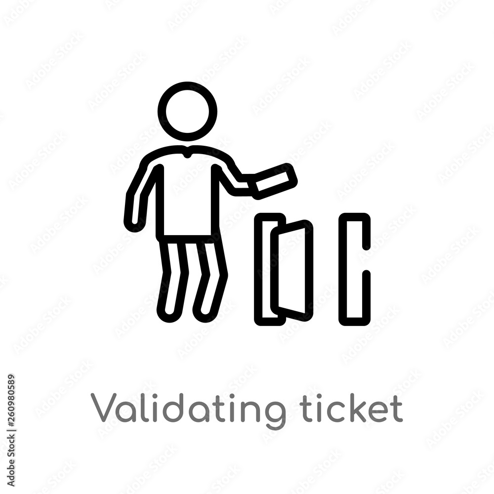 outline validating ticket vector icon. isolated black simple line element illustration from people concept. editable vector stroke validating ticket icon on white background