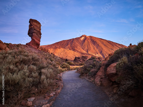 Mount Teide on Tenerife. Beautiful landscape in the national park on Tenerife with the famous rock, Cinchado, Los Roques de Garcia in the scene photo