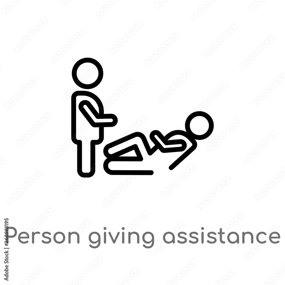 outline person giving assistance vector icon. isolated black simple line element illustration from people concept. editable vector stroke person giving assistance icon on white background outline person giving assistance vector icon. isolated black simple line element illustration from people concept. editable vector stroke person giving assistance icon on white background