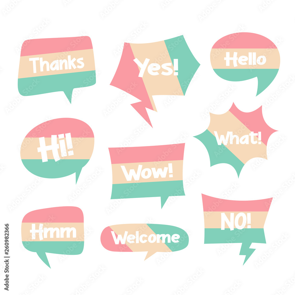 Colorful balloon speech bubbles set with short messages