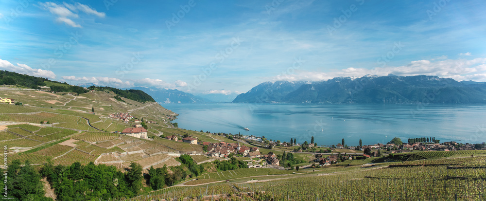 Vue de Suisse dans le canton de Vaud, vue du Lavaux sur le lac Léman