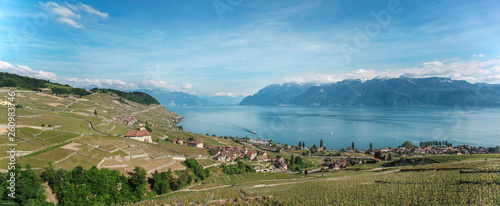 Vue de Suisse dans le canton de Vaud, vue du Lavaux sur le lac Léman © David Picard