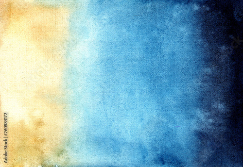 illustration watercolor abstract background sea ocean beach sand. smooth gradient transition from indigo, turquoise, blue, yellow, brown. hand drawn