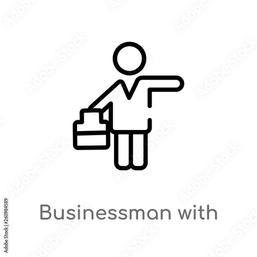 outline businessman with suitcase vector icon. isolated black simple line element illustration from people concept. editable vector stroke businessman with suitcase icon on white background