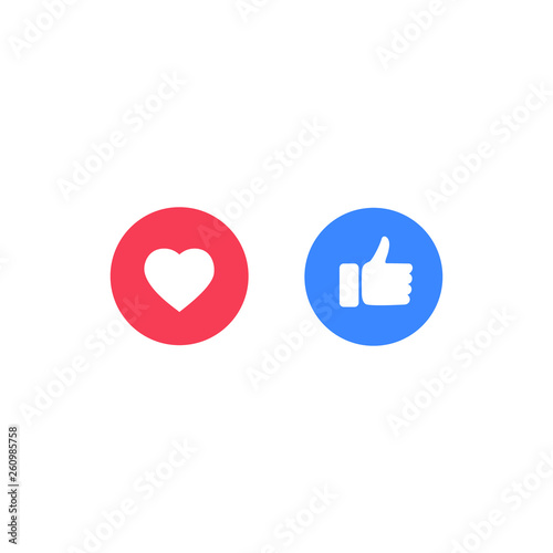 Thumb up Like and Love icons, vector illustration