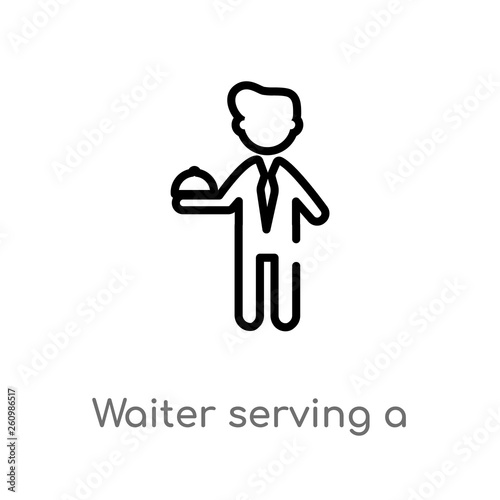 outline waiter serving a drink on a tray vector icon. isolated black simple line element illustration from people concept. editable vector stroke waiter serving a drink on tray icon on white