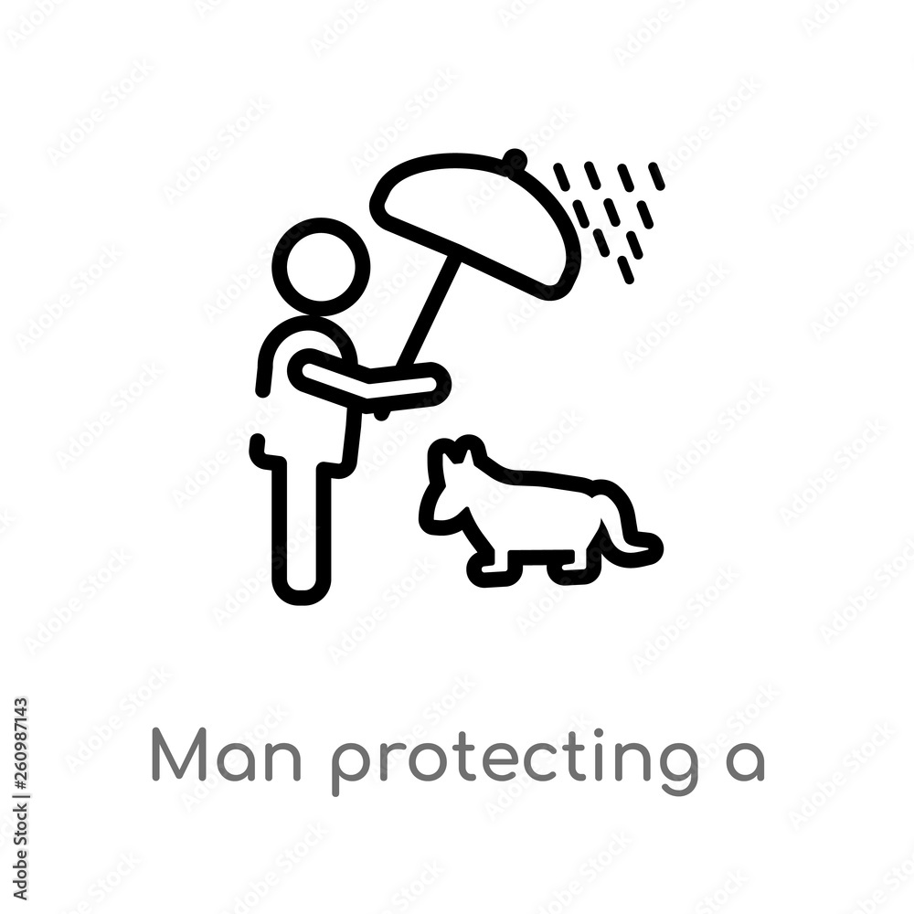 outline man protecting a dog with an umbrella vector icon. isolated black simple line element illustration from people concept. editable vector stroke man protecting a dog with an umbrella icon on outline man protecting a dog with an umbrella vector icon. isolated black simple line element illustration from people concept. editable vector stroke man protecting a dog with an umbrella icon on
