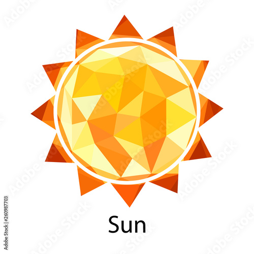 Sun icon. Triangle polygonal silhouette of star. Polygon design. Low poly art.