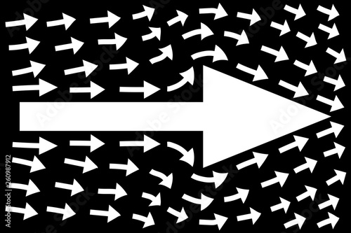 Принти на полотні White arrows on black background, teamwork concept, business direction