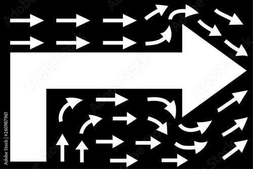 Cuadro en lienzo White arrows on black background, teamwork concept, business direction