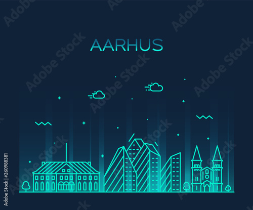 Aarhus skyline Denmark vector city linear style