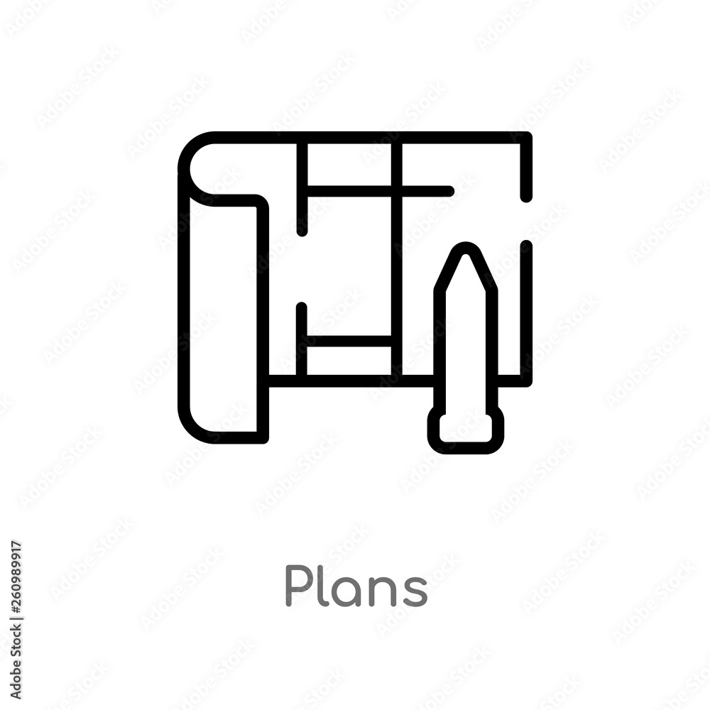 outline plans vector icon. isolated black simple line element illustration from real estate concept. editable vector stroke plans icon on white background