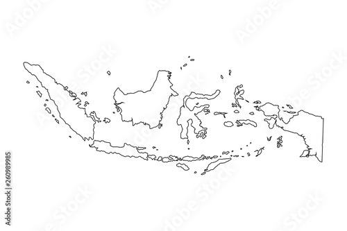Indonesia map outline graphic freehand drawing on white background.