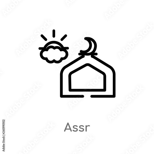 outline assr vector icon. isolated black simple line element illustration from religion-2 concept. editable vector stroke assr icon on white background