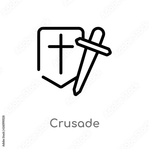 outline crusade vector icon. isolated black simple line element illustration from religion-2 concept. editable vector stroke crusade icon on white background