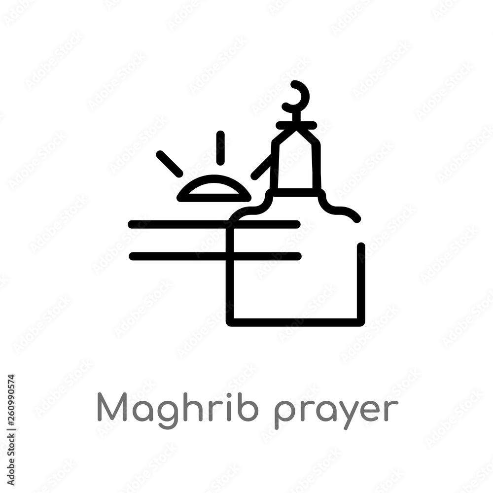 outline maghrib prayer vector icon. isolated black simple line element illustration from religion-2 concept. editable vector stroke maghrib prayer icon on white background outline maghrib prayer vector icon. isolated black simple line element illustration from religion-2 concept. editable vector stroke maghrib prayer icon on white background