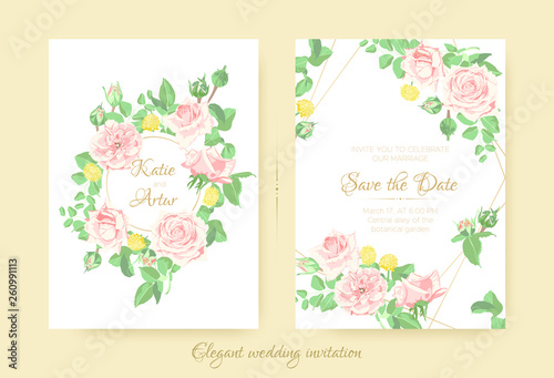 Vector Flowers Bouquet, Vintage Wedding Cards.