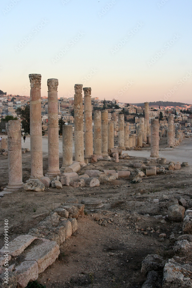 Columns in roman city of Jerash in Jordan