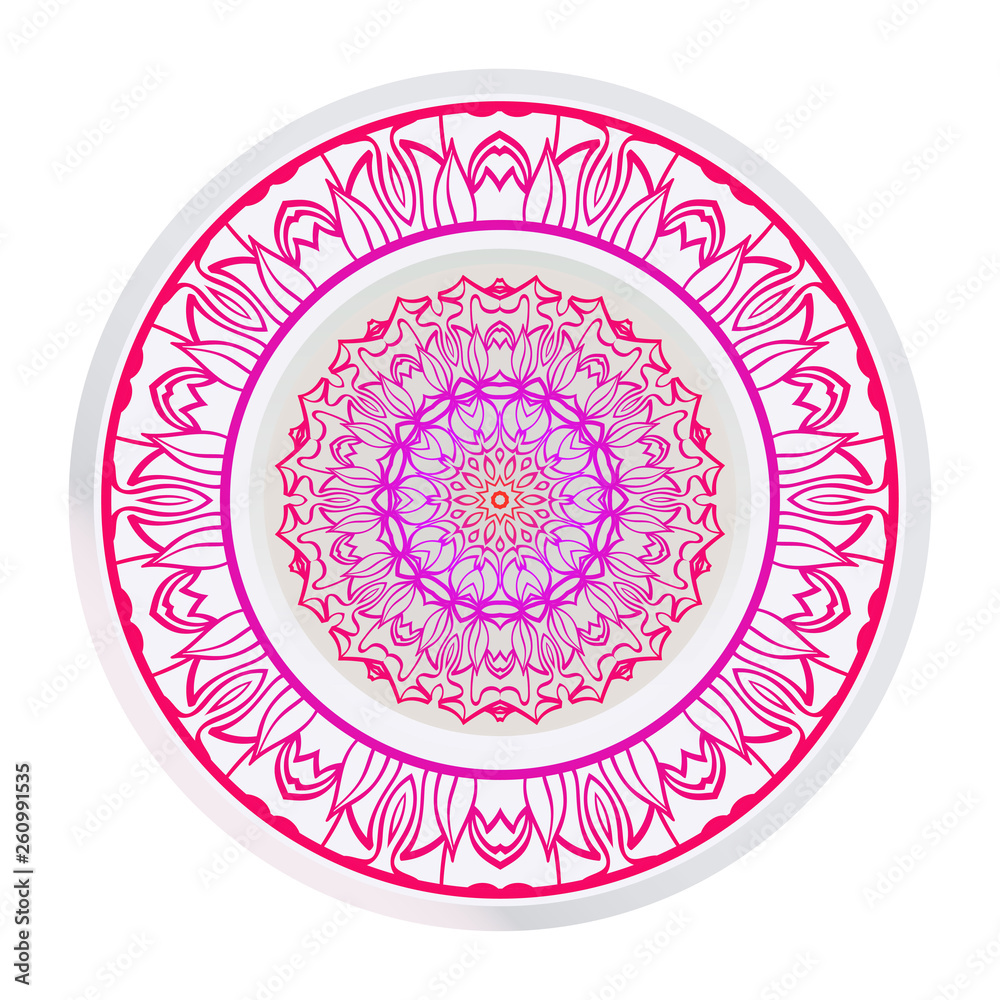 Fototapeta premium Handdrawn Pattern With Round Floral Mandala. Vector Illustration. Oriental Pattern. Indian, Moroccan, Mystic, Ottoman Motifs. Anti-Stress Therapy Pattern.