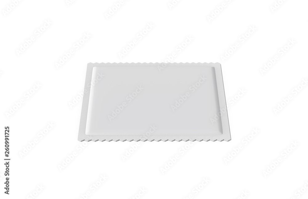White blank sachet packaging for food, cosmetics and medicines, mock up template on isolated white background, 3d illustration White blank sachet packaging for food, cosmetics and medicines, mock up template on isolated white background, 3d illustration