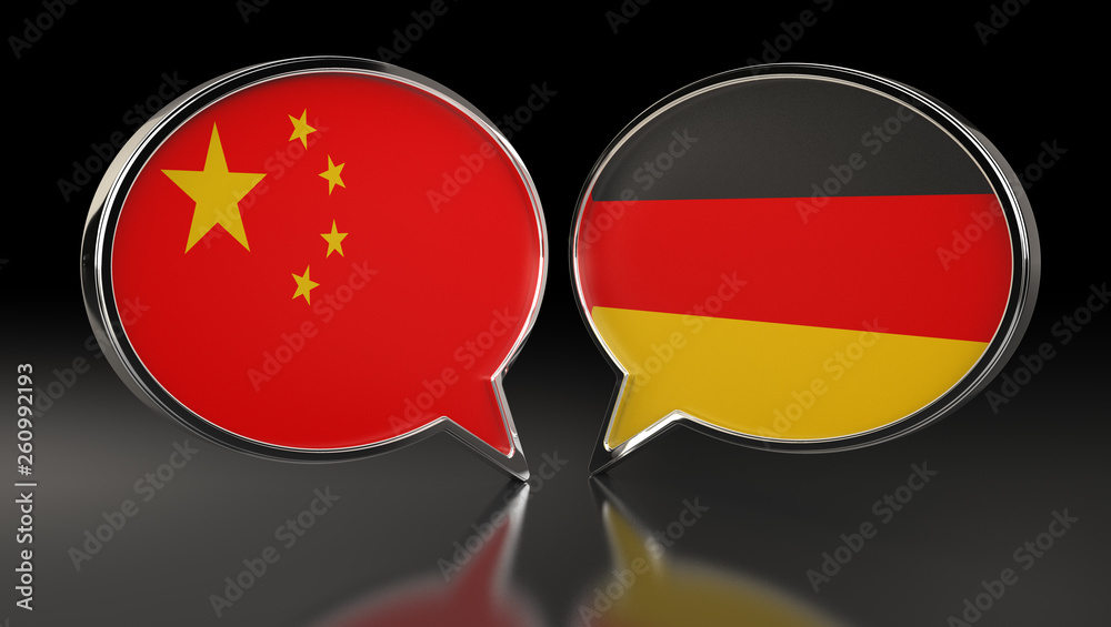 China and Germany flags with Speech Bubbles. 3D Illustration China and Germany flags with Speech Bubbles. 3D Illustration